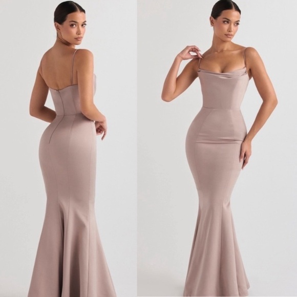 HOUSE OF CB 'Violette' Blush Satin Fishtail Gown - Picture 8 of 15